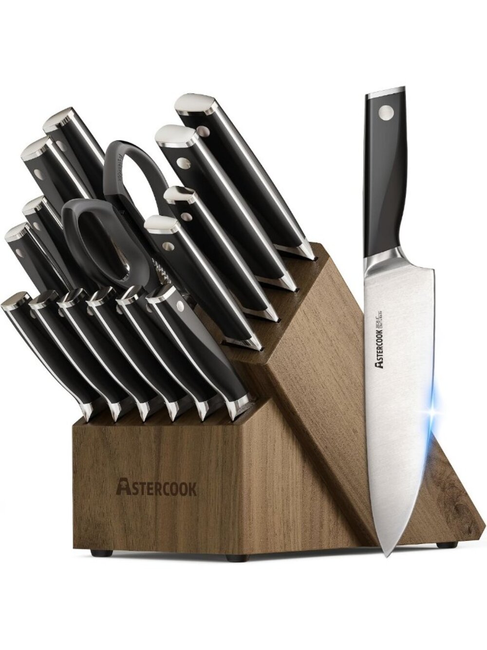 Premium 17-Piece Kitchen Knife Set with Block & Sharpener - Full Tang, Stainless